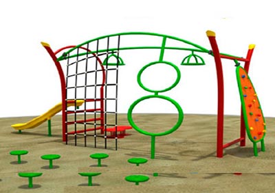 Obstacle course with hopping pods , hanging bars, Mini Slide , Rock Climber , Rope Climber